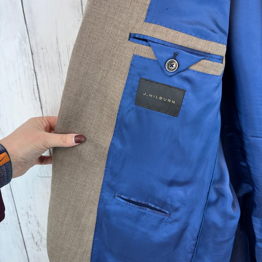 NWOT J. Hilburn Brown Mohair/Silk Herringbone Tollegno 1900 Blazer Size 47R - Picture 10 of 16